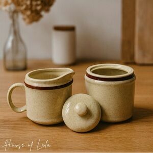 Vintage stoneware cream sugar set. MCM Scandinavian style.